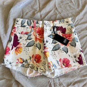 Kut from the Kloth High Waist Floral Shorts - Cream and Pink